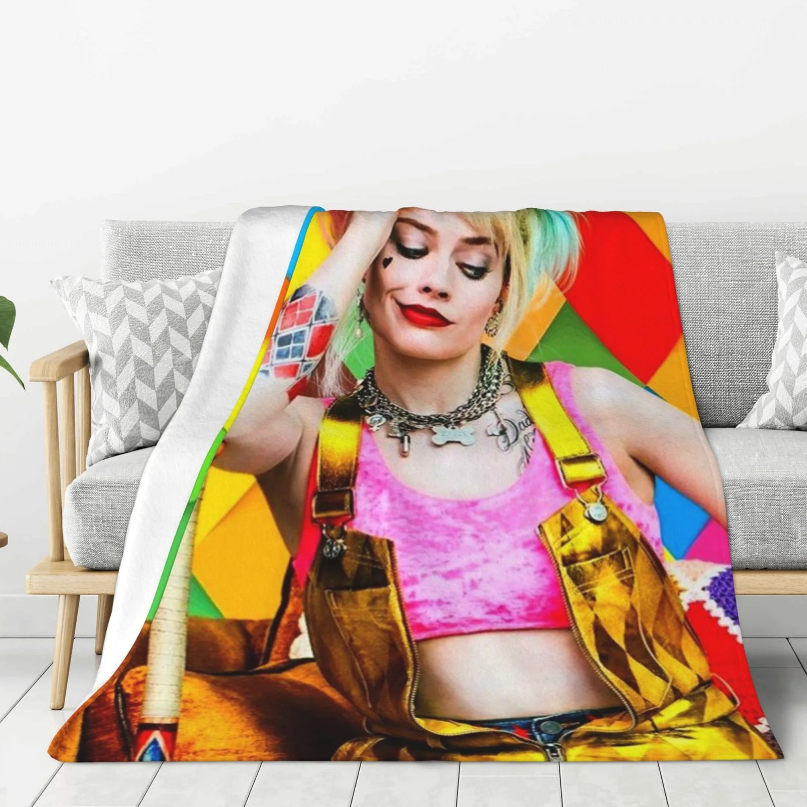 Harley Quinn Film Thick Blanket Cozy Soft Fuzzy Anti-pilling Flannel Throw Blanket Warm Sofa Bed Blanket 40