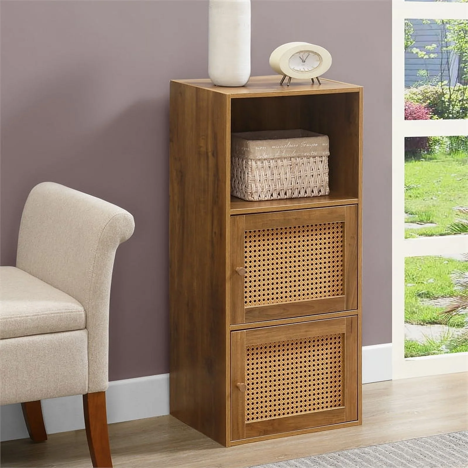 Pemberly Row Two-Door Cabinet with Shelf in Caramel Wood Frame Finish