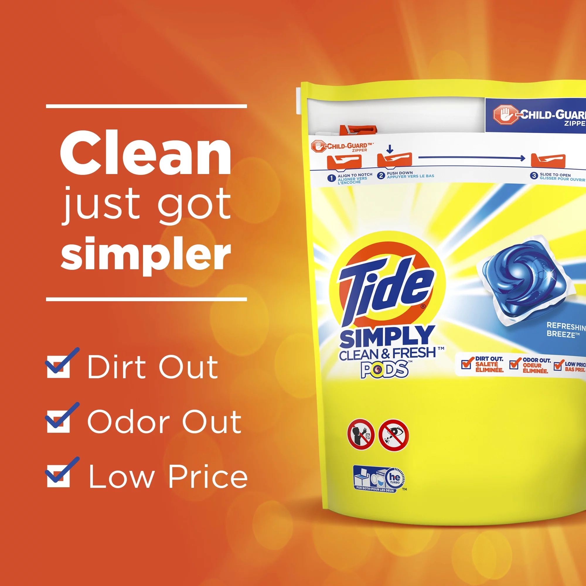 Tide PODS Simply Clean & Fresh, Liquid Laundry Detergent Pacs, Refreshing Breeze, 32 count