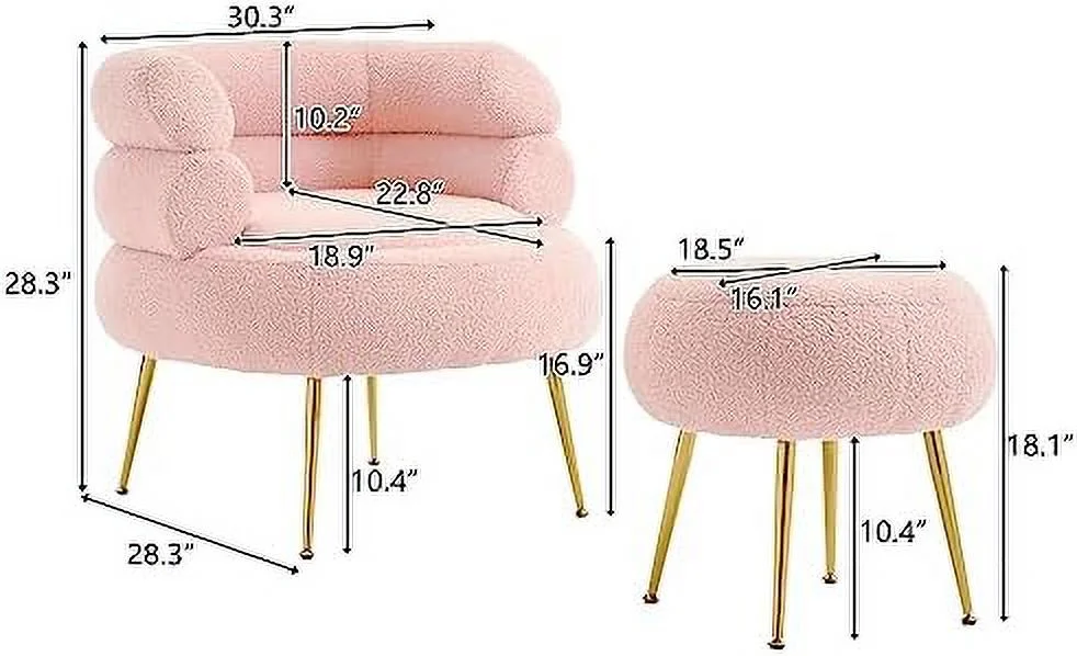 MQLIFEBOOM Accent Chair with Ottoman Modern Barrel Chair Set Midcentury Armchair with Pink Teddy Fleece Upholstery Club Chair with Footrest for Living Room  Bedroom  Reading Room