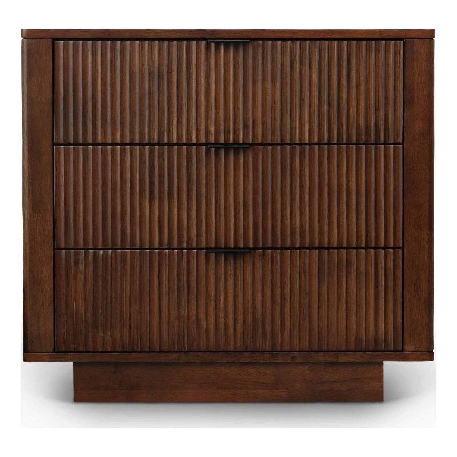 Carla Mid Century Modern Solid Wood Walnut Nightstand with 3 Drawers