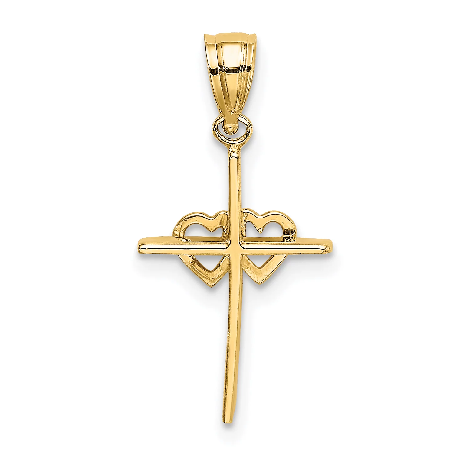 Carat in Karats 14K Yellow Gold Polished Double Hearts On Stick Cross Pendant Charm (16.4mm x 11mm) With 14K Yellow Gold Lightweight Rope Chain Necklace 20''