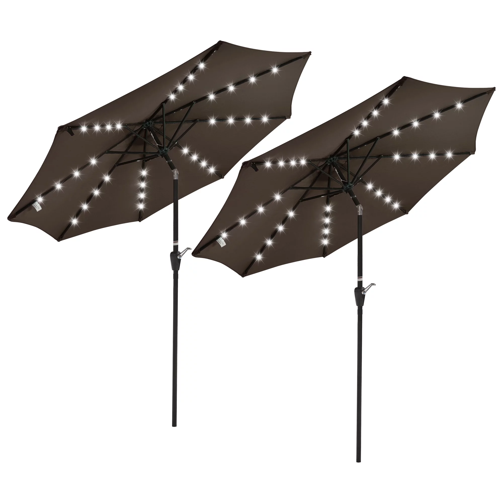 Yescom 9' Outdoor Solar Powered LED Umbrella 8 Ribs w/ 32 Lights for Patio Garden Deck Tilt UV30 Chocolate (Pack of 2)