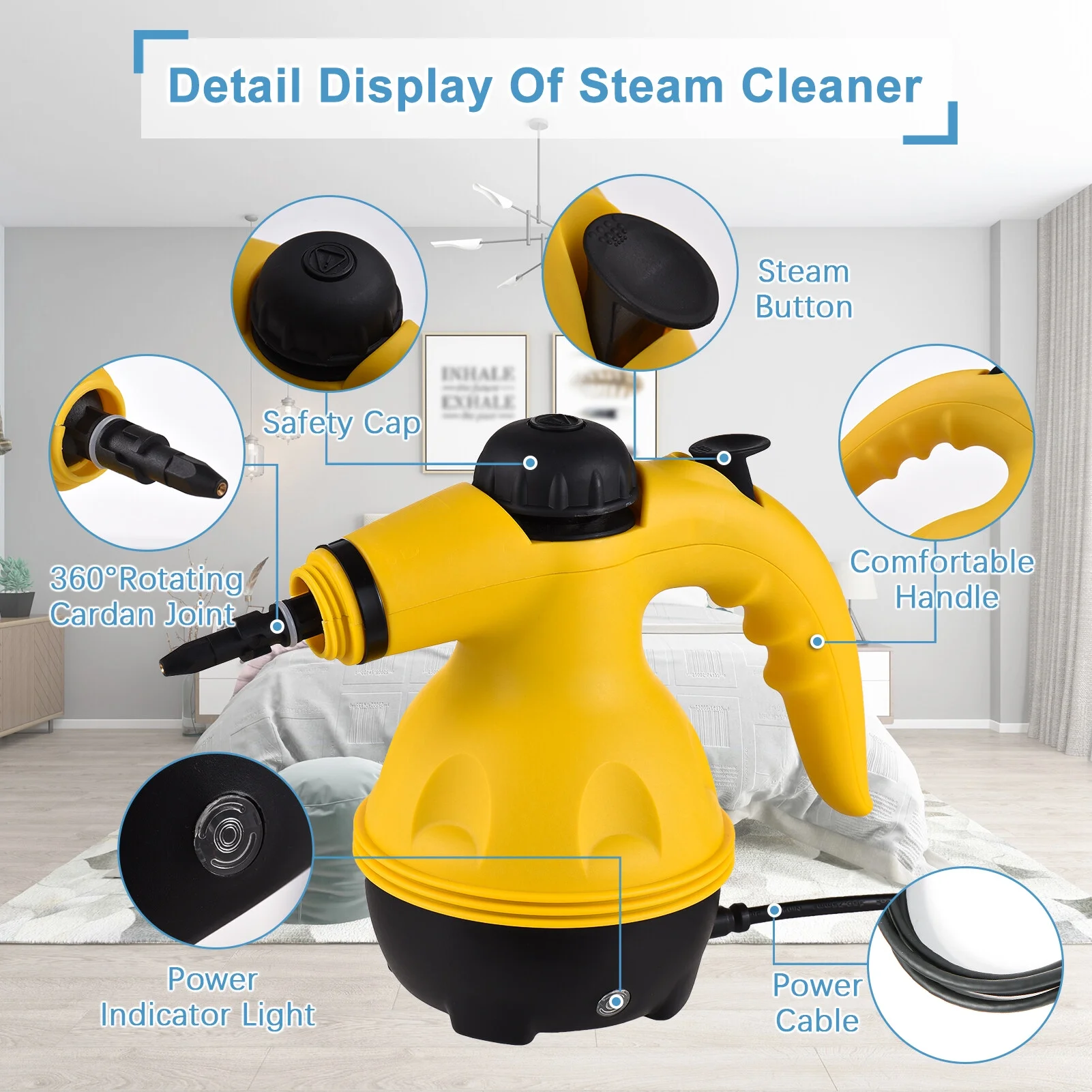 Handheld Steam Cleaner 1200W Portable High Temperature Pressurized Steam Cleaning Machine with 10PCS Accessory for Kitchen Sofa Bathroom Car Window