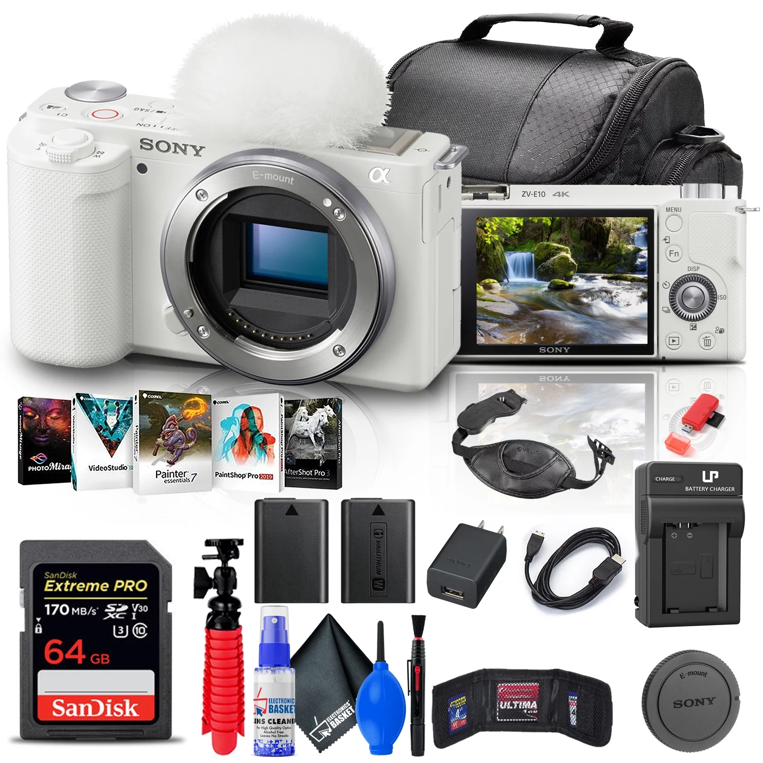Sony ZV-E10 Mirrorless Camera + 64GB Memory Card + Corel Photo Software + More