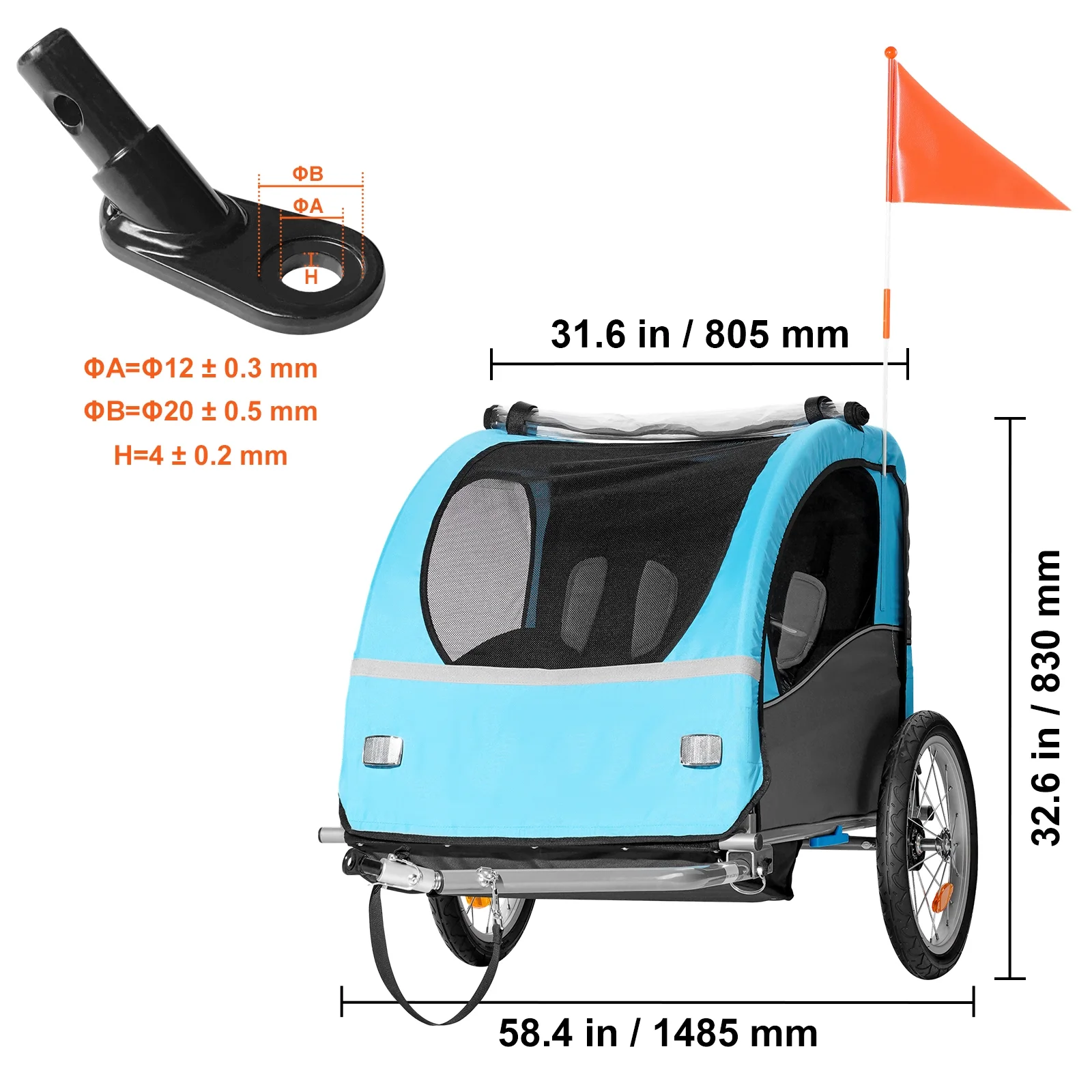 SKYSHALO 110 lbs Folding Kids Bike Trailer 2 Seat Double Child Carrier Trailer