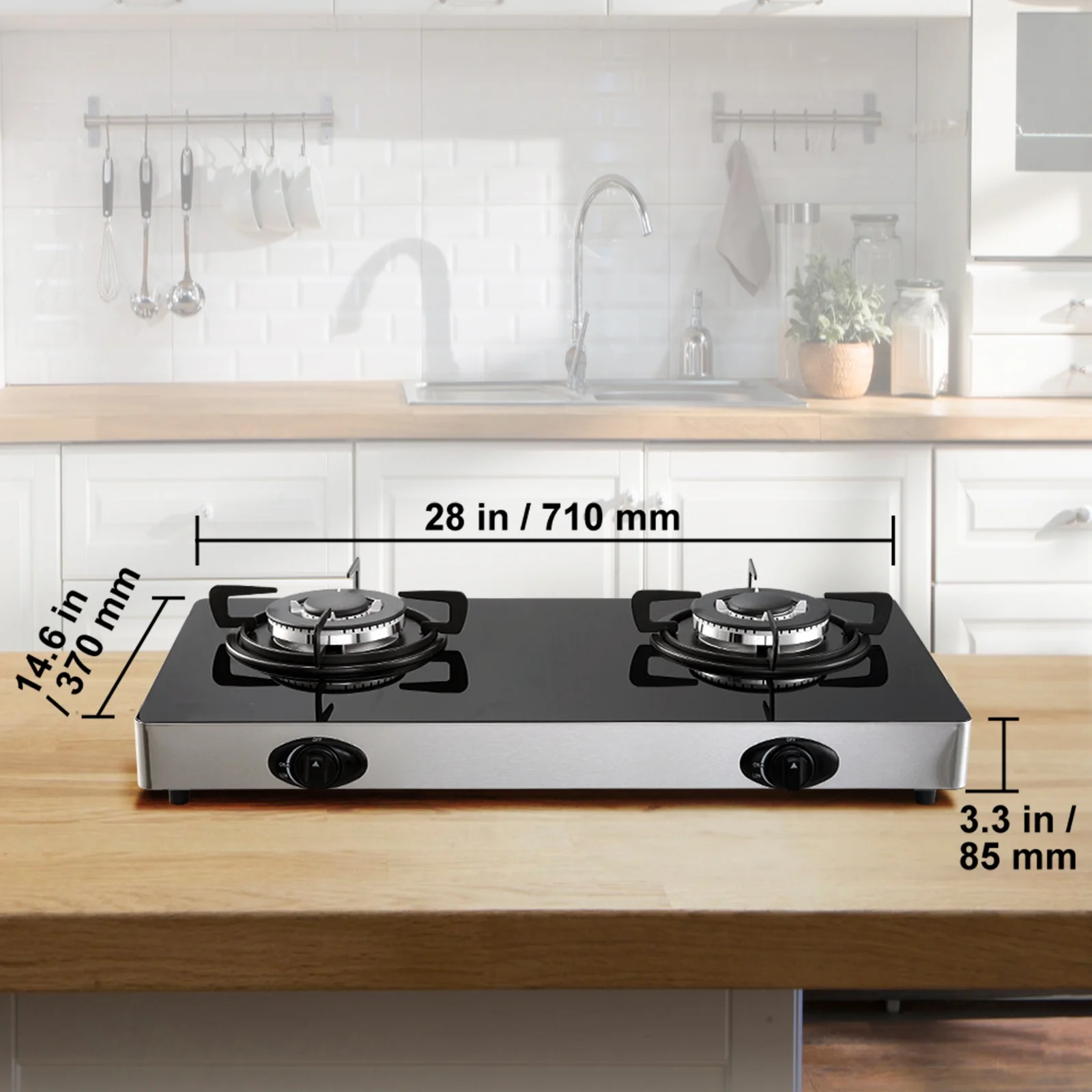 SKYSHALO Gas Cooktop Tempered Glass Countertop Cooktop 28