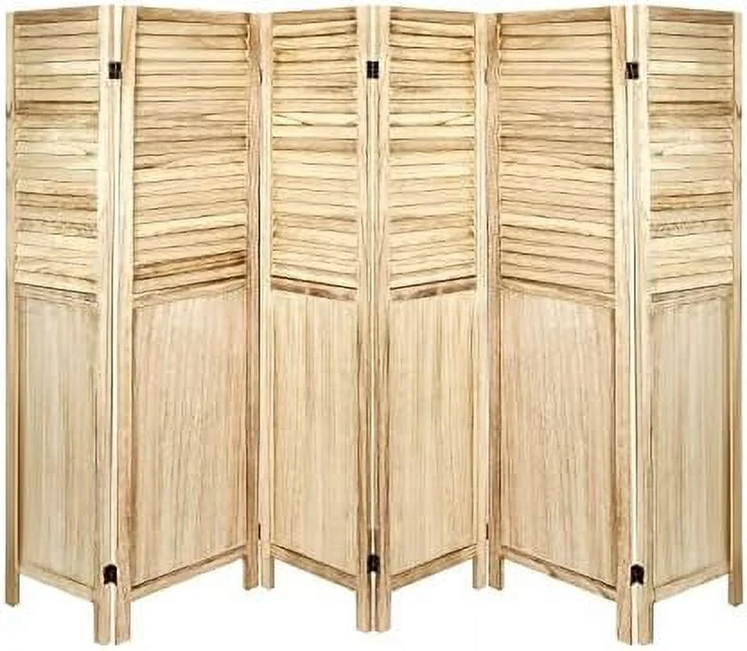 CHFBC 6 Panel Wood Room Divider  Folding Room Divider Privacy Screen 5.6Ft Tall  Freestanding Louvered Divider Screen for Home Office Restaurant Bedroom(Brown)