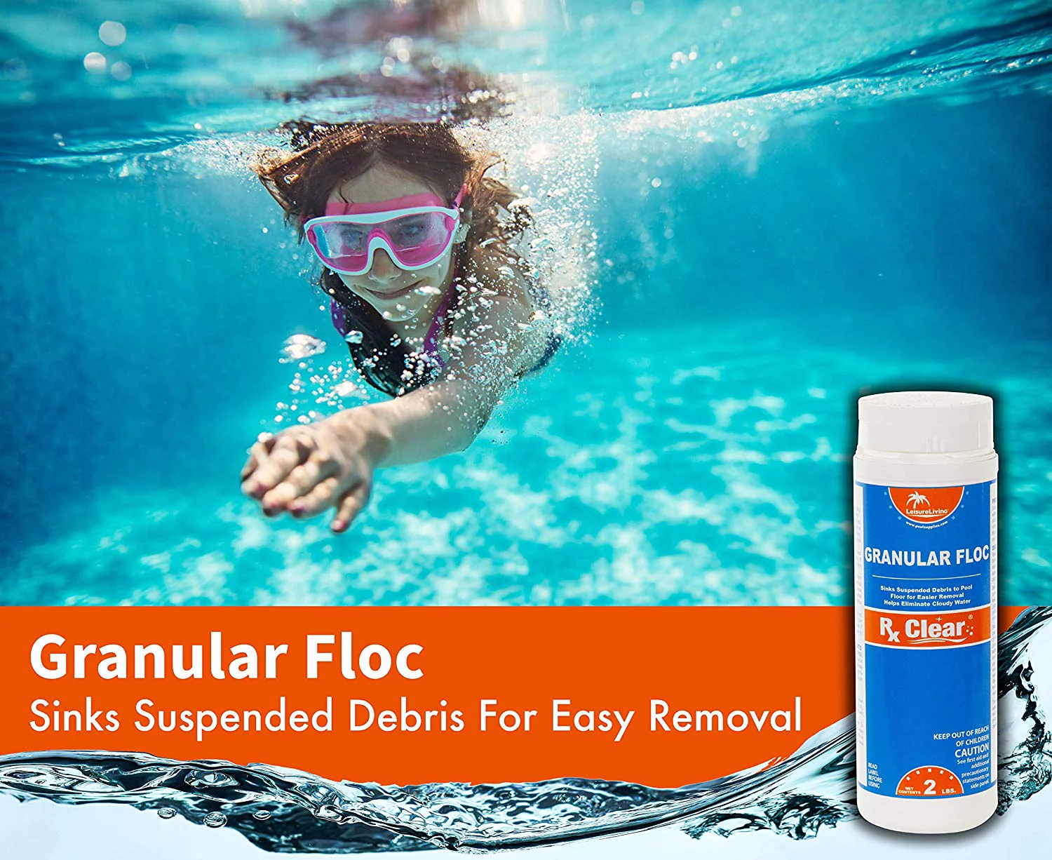Rx Clear Granular Floc Clarifier for Swimming Pools and Spas, 8 lbs