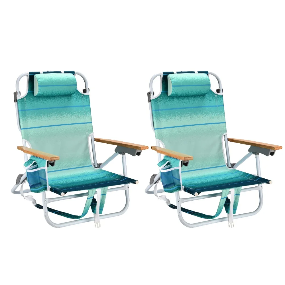 2PCS Backpack Beach Chairs for Adults Beach towel backpack beach chairs for adults 5 position chair with pouch folding lightweight positions back pack 13 inch high