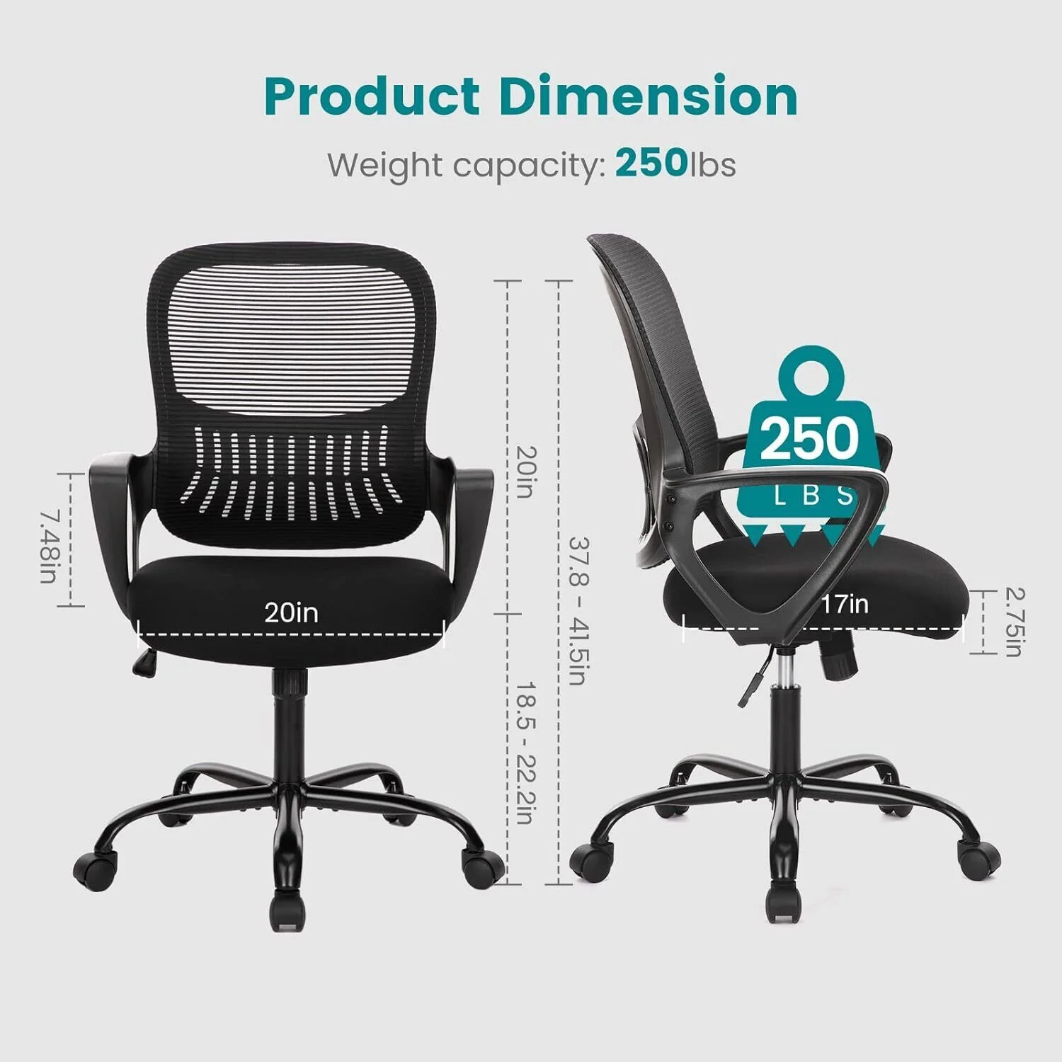 Ergonomic Mid-Back Mesh Rolling Office Computer Desk Chair with Wheel