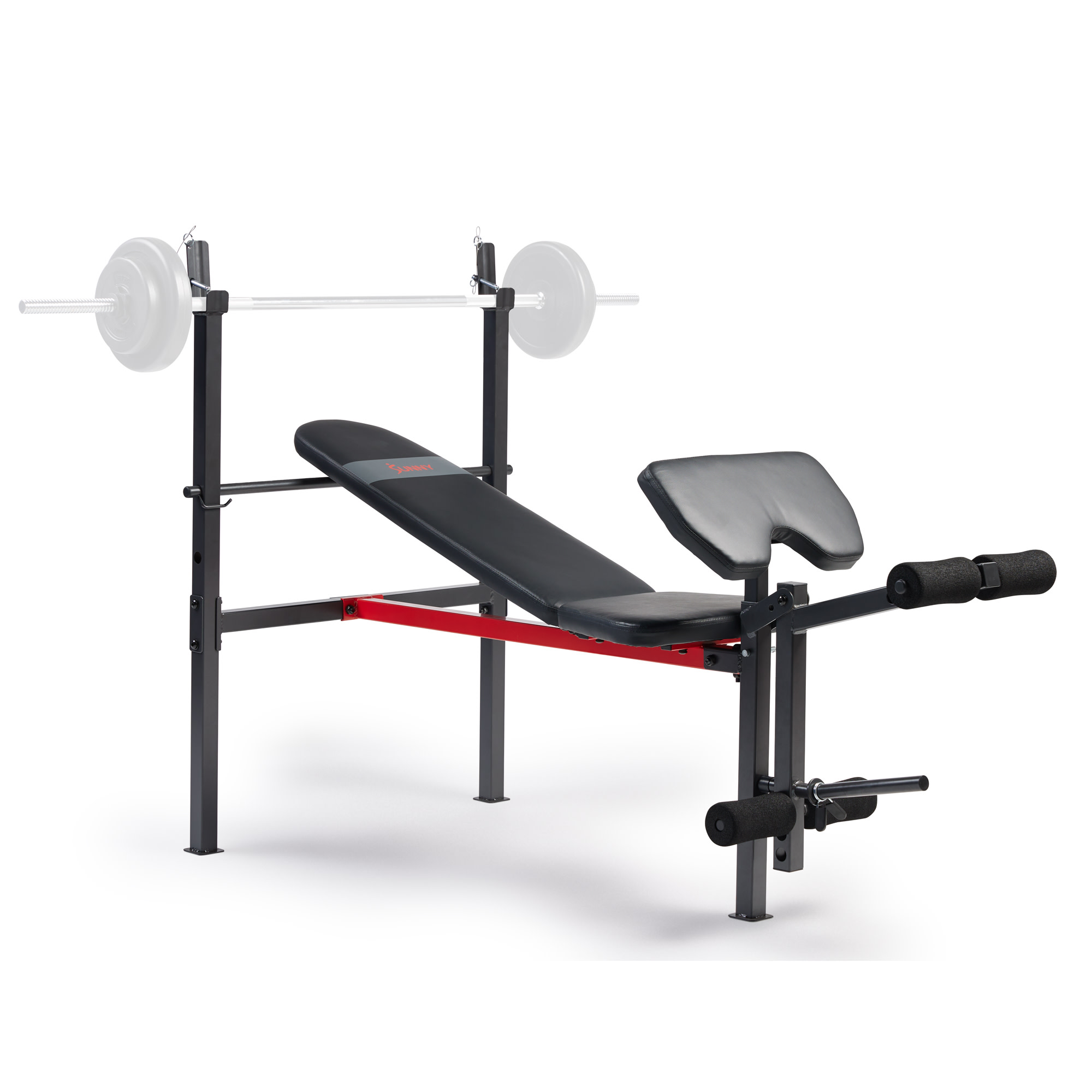 Sunny Health & Fitness Adjustable Standard Incline Weight Bench with Leg Developer and Preacher Curl Attachment - SF-BH623009