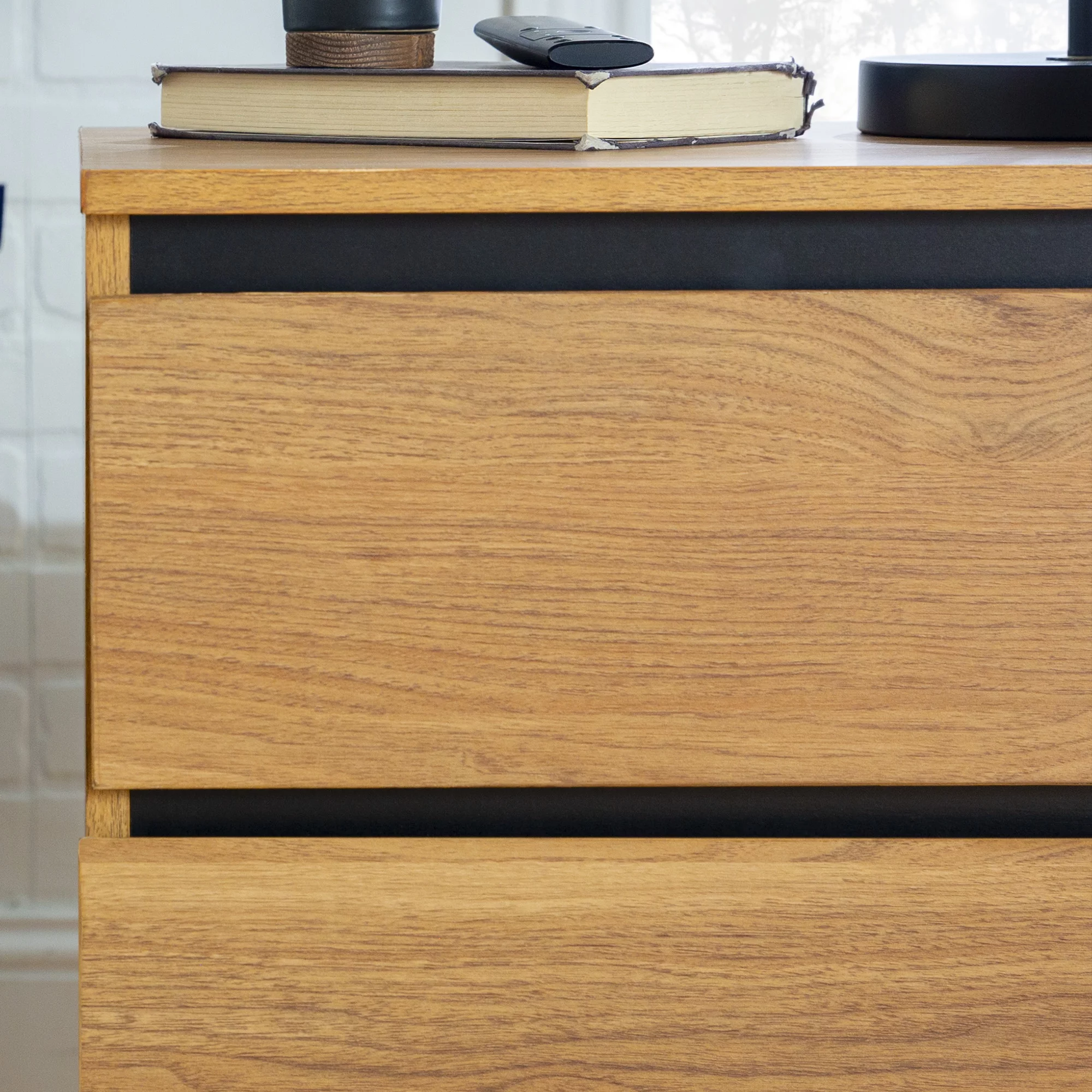 Walker Edison Industrial 2-Drawer Nightstand, Set of 2, English Oak