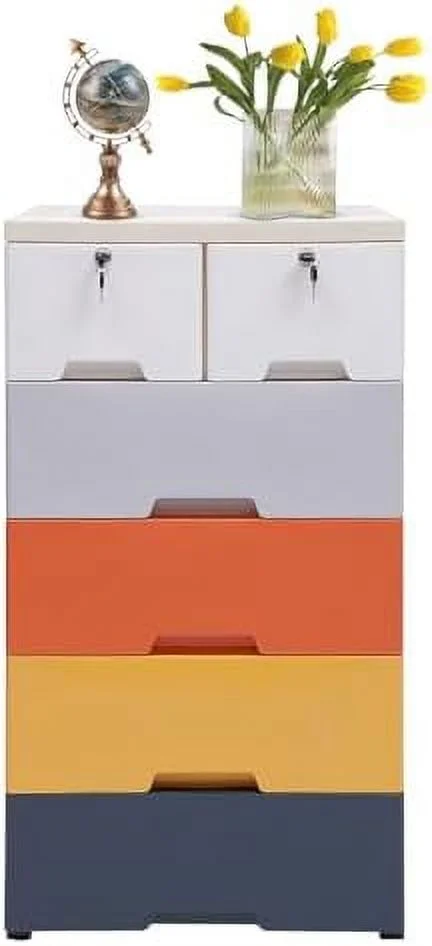 CDHJKKB Plastic Drawers Dresser   Cabinet with 5 Drawers  Closet Drawers Tall Dresser Organizer with 4 Wheels for Clothes  Playroom  Bedroom   18"x12"x33" - Morandi
