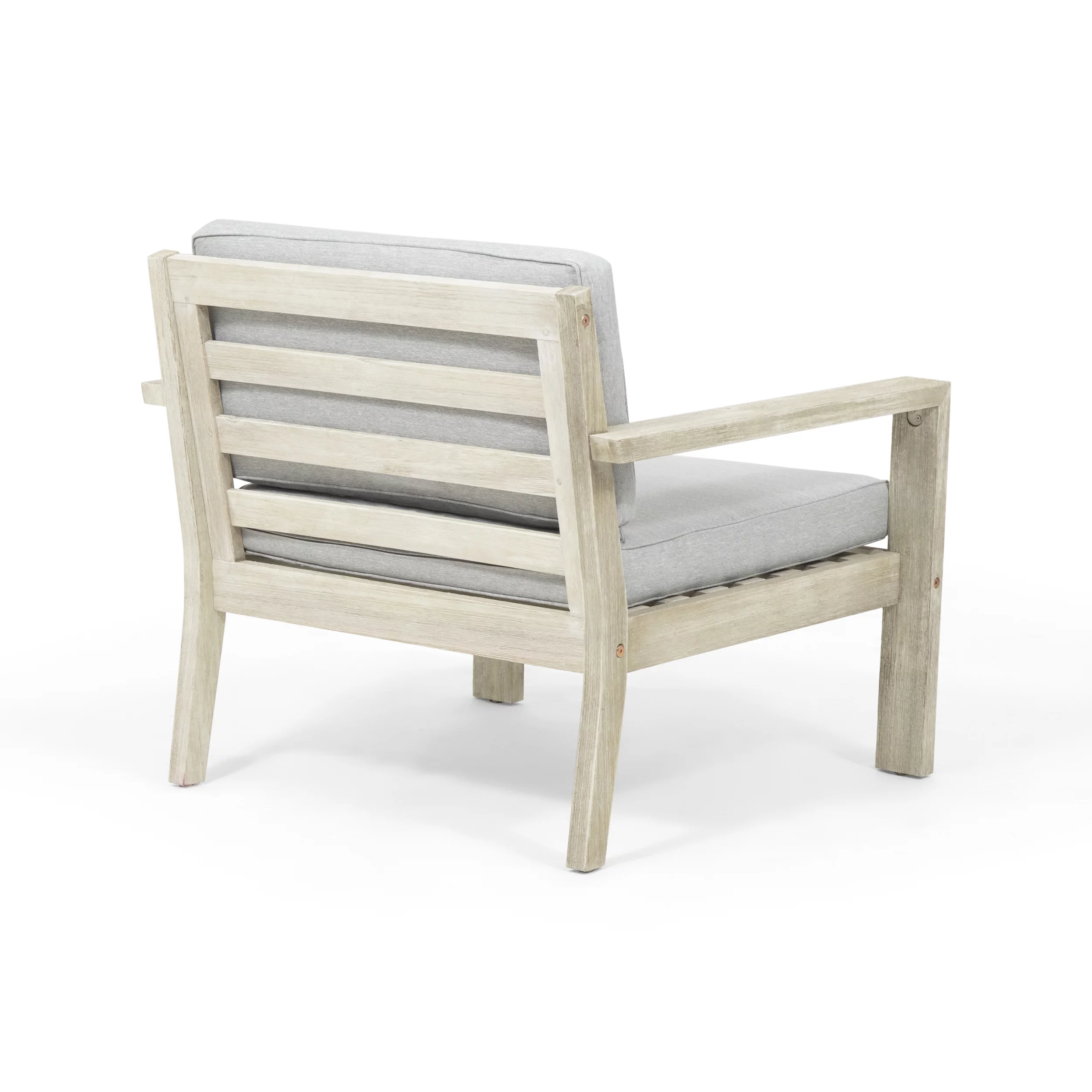 GDF Studio Joanne Outdoor Acacia Wood Club Chairs (Set of 2), Brushed Light Gray