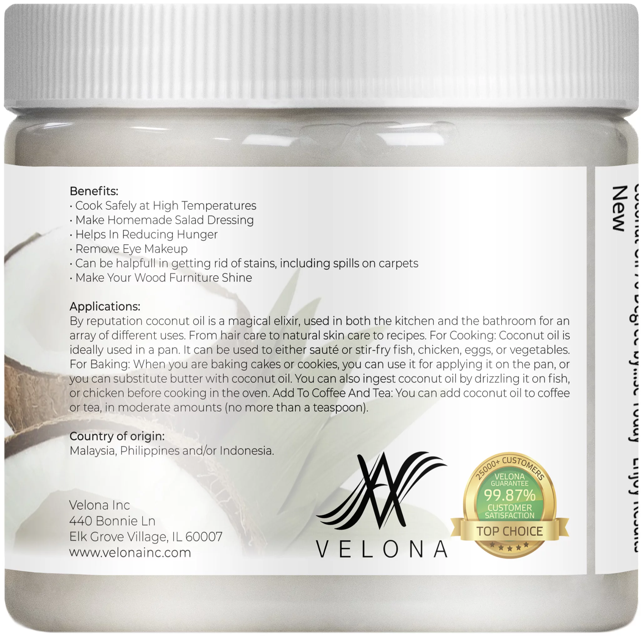 Velona Coconut Oil 76 Degree - 24 oz | 100% Pure and Natural Carrier Oil | in jar | Refined, Cold pressed | Skin, Face, Body, Hair Care