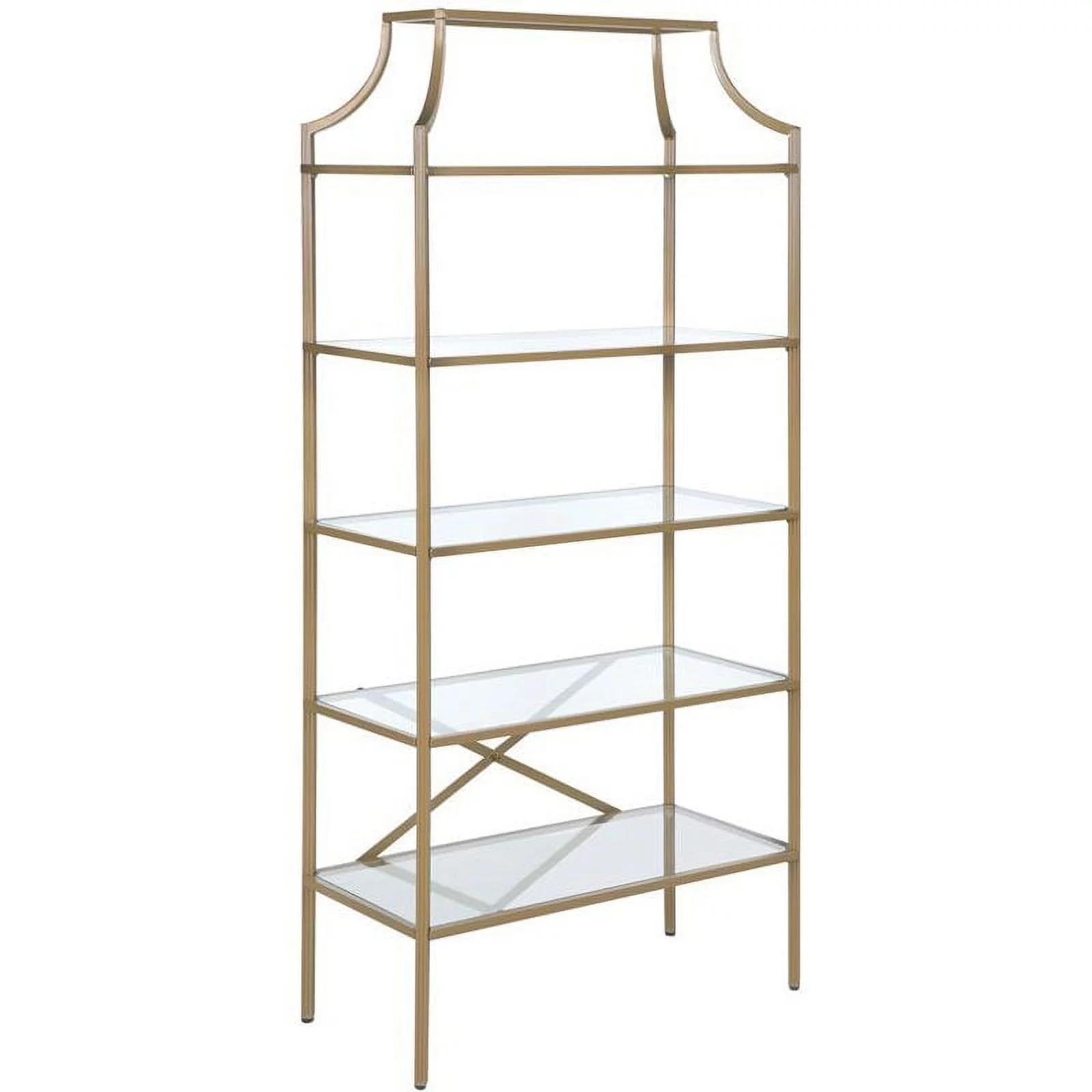Pemberly Row 5 Tier Tempered Glass Shelves Bookcase in Matte Gold