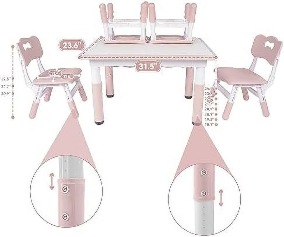 SJOINGB Table and 2 Chairs Set  Height-Adjustable Toddler Table and Chair Set with Graffiti Desktop  31.5''L x 23.6''W Children Activity Table for Daycare  Classroom  Home