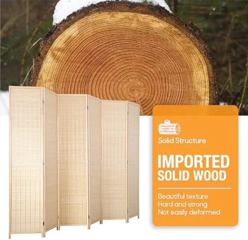 YPXNVTD 6FT Room Divider 6 Panel  72 Inch Wall Divider Wood Screen Privacy Screen Seperating Divider Handwork  Folding Portable for Home Bedroom  Natural