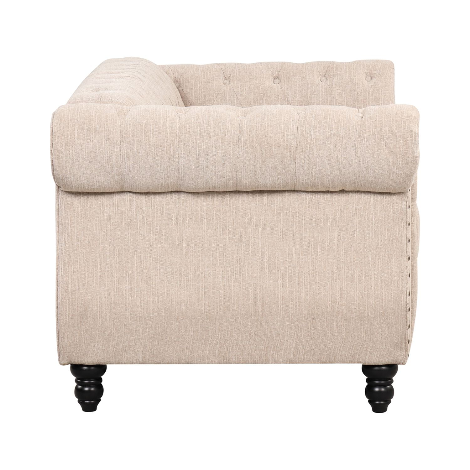 60” modern sofa Dutch plush upholstered sofa  solid wood legs  buttoned tufted backrest  beige