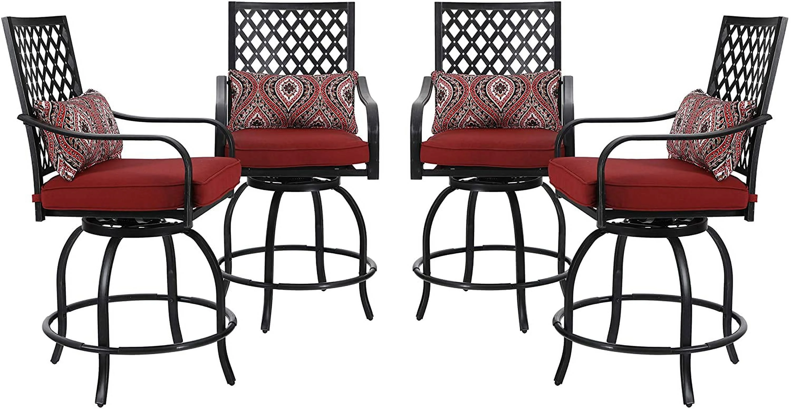 MF Studio 4-Piece Patio Dining Chairs Outdoor Swivel Bar Stools Extra Wide Height Modern Patio Furniture Suitable for Patio Garden Porch Dining Room with Red Cushion