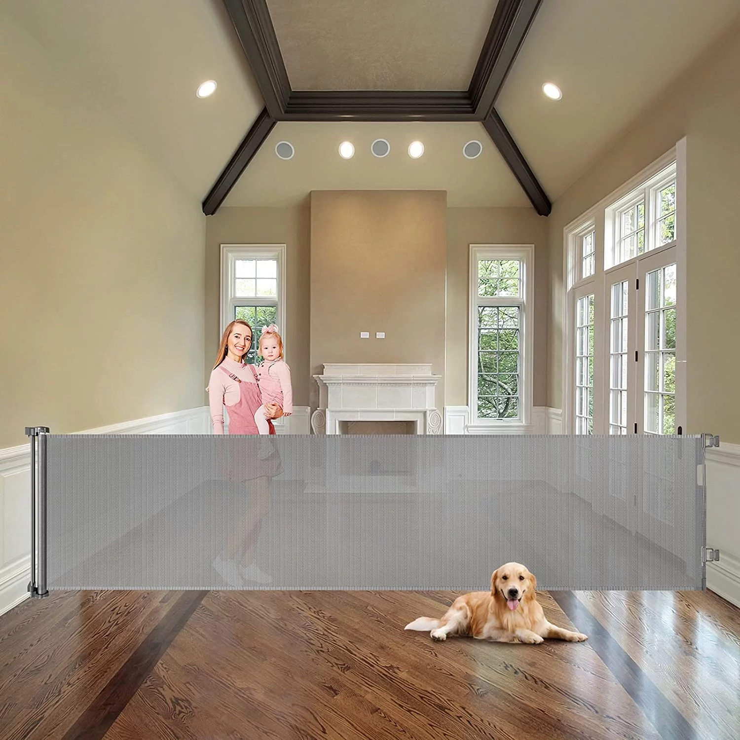 Fiuion 71'' Safety Baby Gate for Doorway Stair Child Indoor/Outdoor Retractable Pet Dog Gate 33