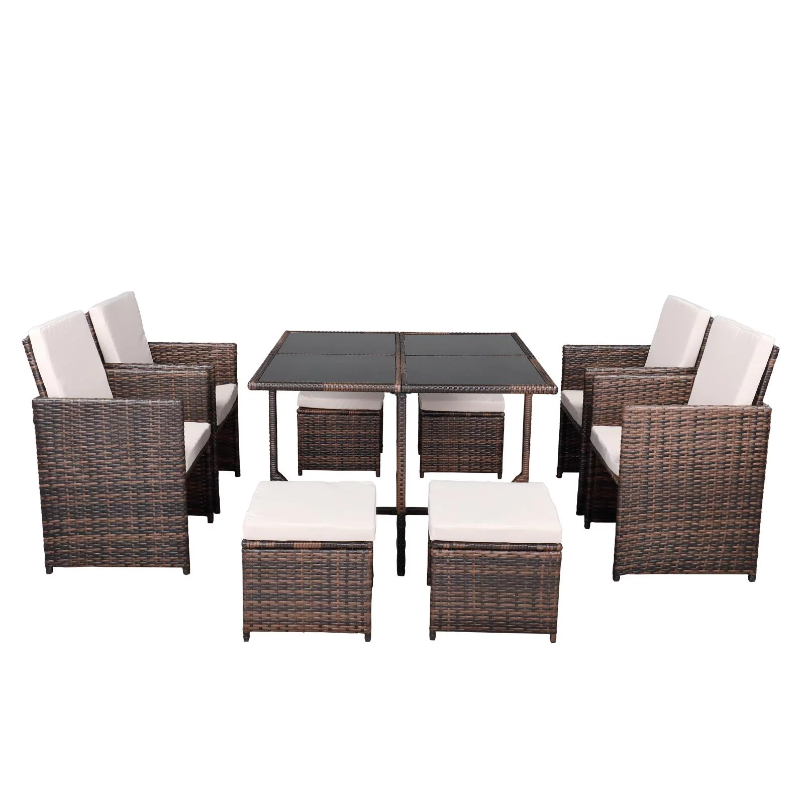 Ktaxon 9PCS Wicker Rattan Set Table Sofa Lounge Couch Set Brown