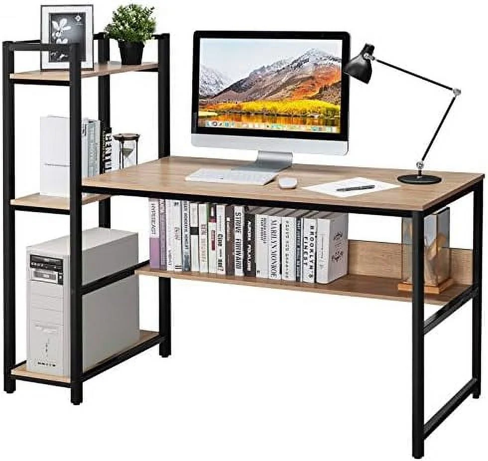 HYHBIBOOM 59-Inch Computer Desk with Bookshelf  Home Office Desk with  Bookshelf  Metal Frame & Adjustable Foot Pads  Space Saving Computer Workstation Study Writing Desk