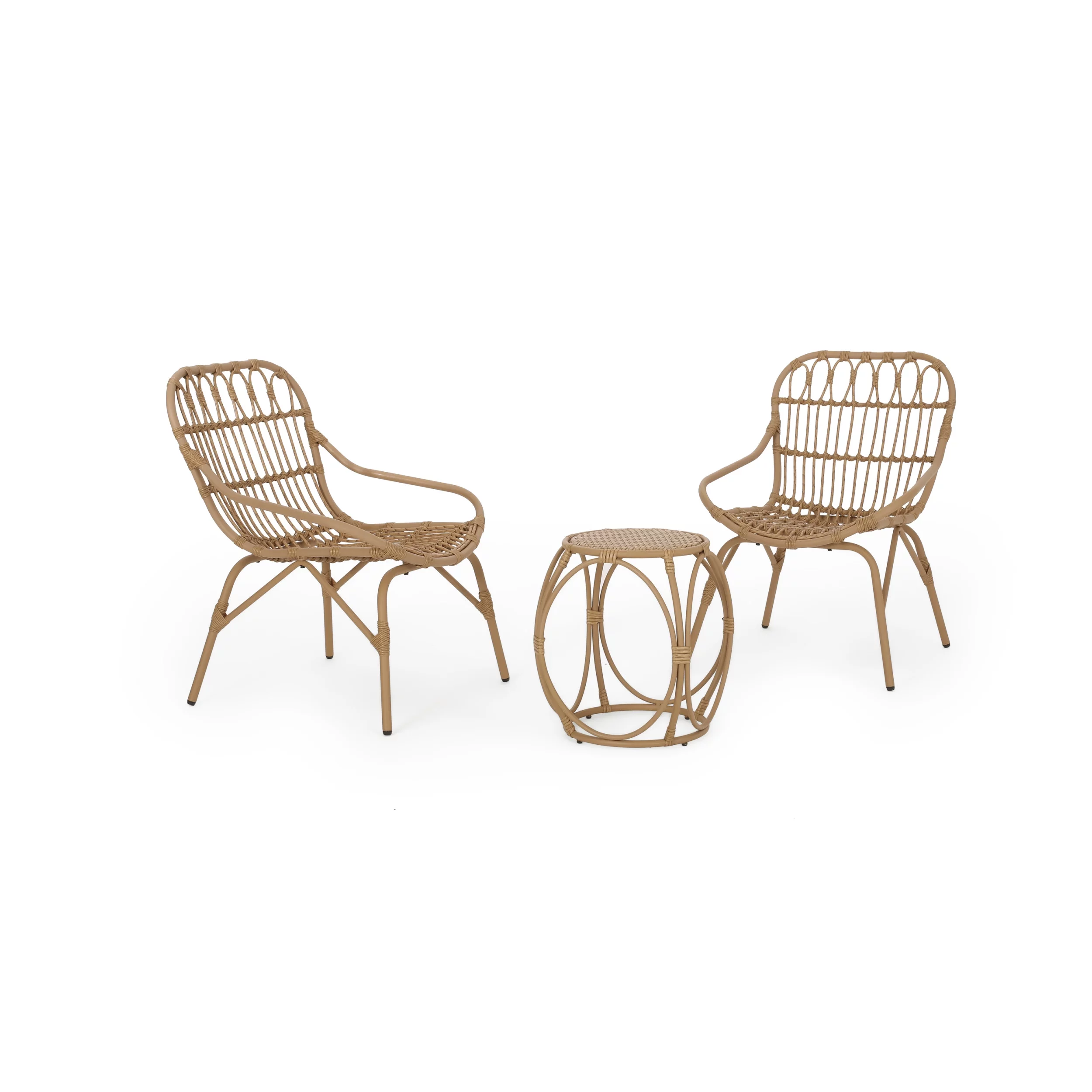 Kairo Wicker Outdoor 3 Piece Chat Set, Light Brown