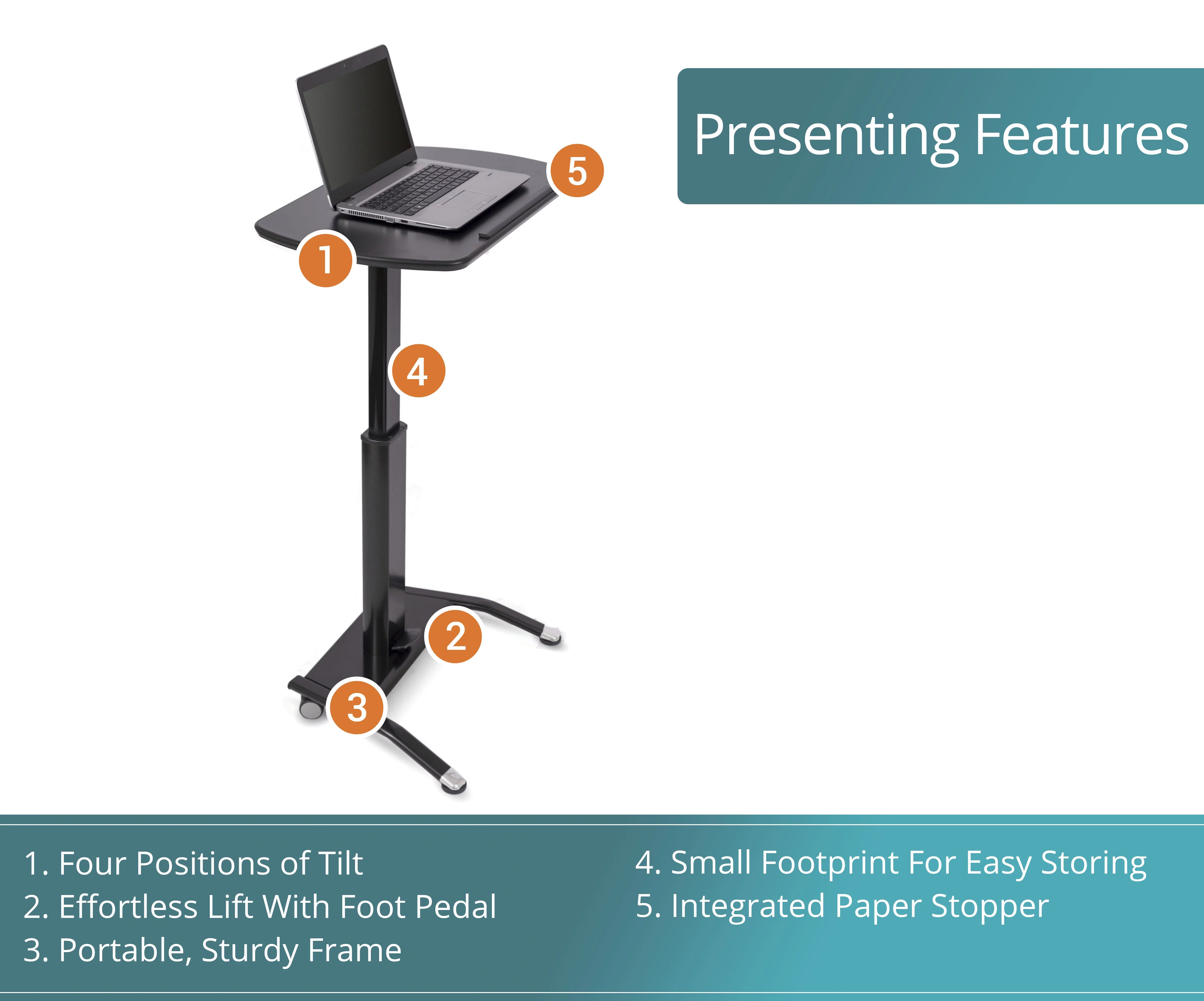 Pneumatic Adjustable-Height Lectern, Black