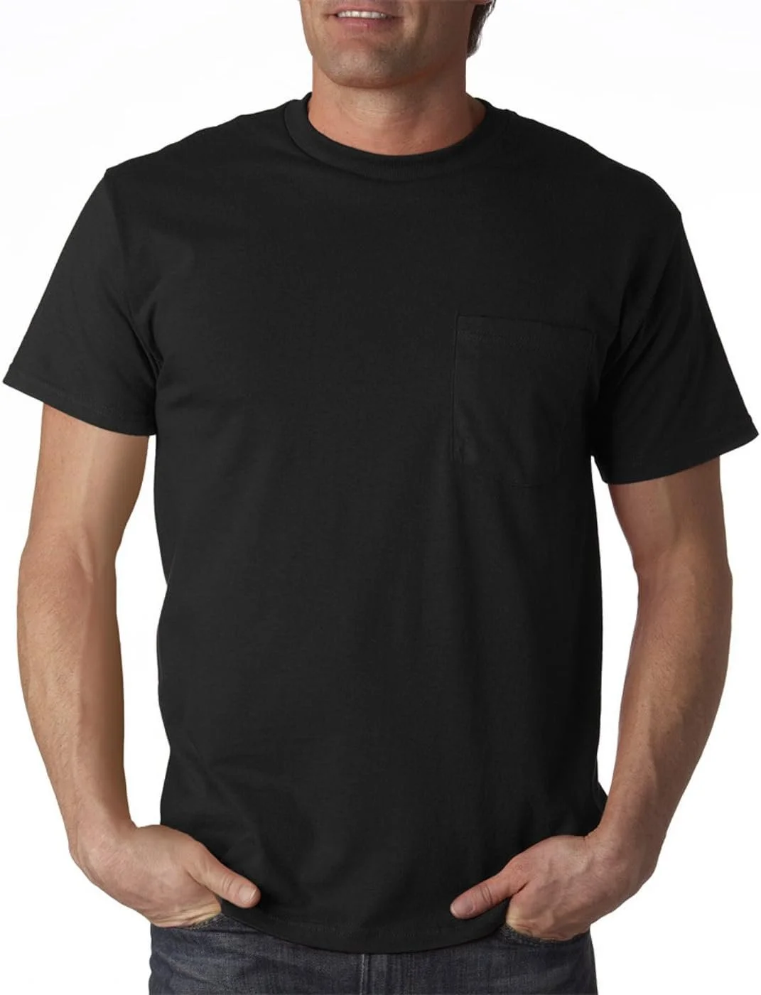 Fruit of the Loom 5 oz. 100% Heavy Cotton HD Pocket T-Shirt (3931P), Black, 2XL