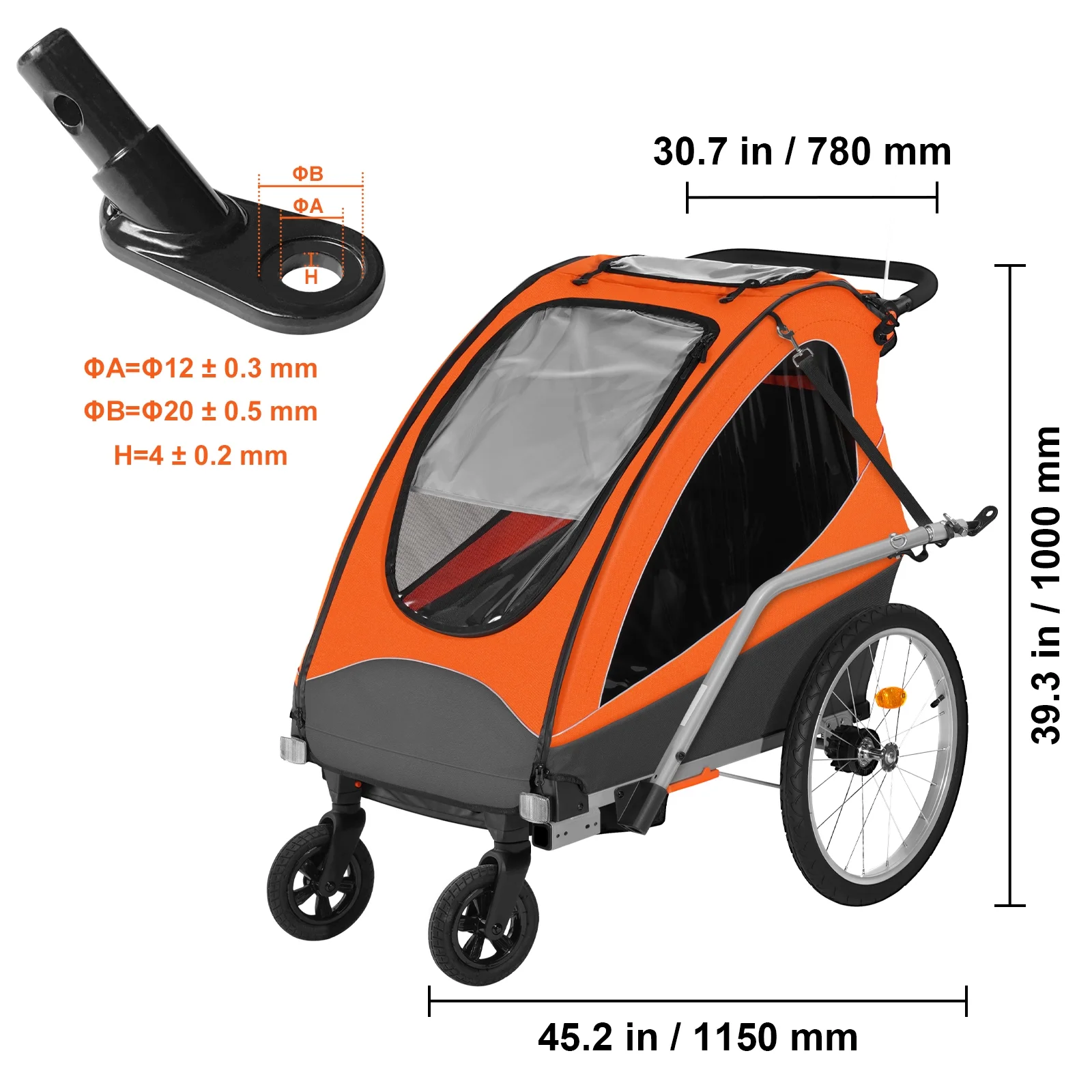 SKYSHALO Kids Bike Trailer 2 Seat Folding Stroller 100 lbs Double Stroller
