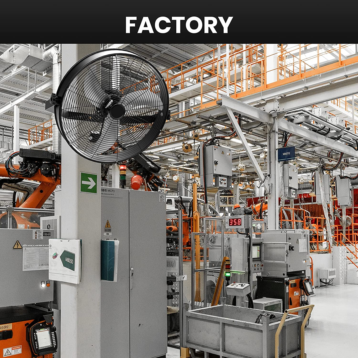 Simple Deluxe 18 inch High Velocity Wall Mount Fan with Rack, 3 Speed Industrial/Commercial Metal Ventilation Fan