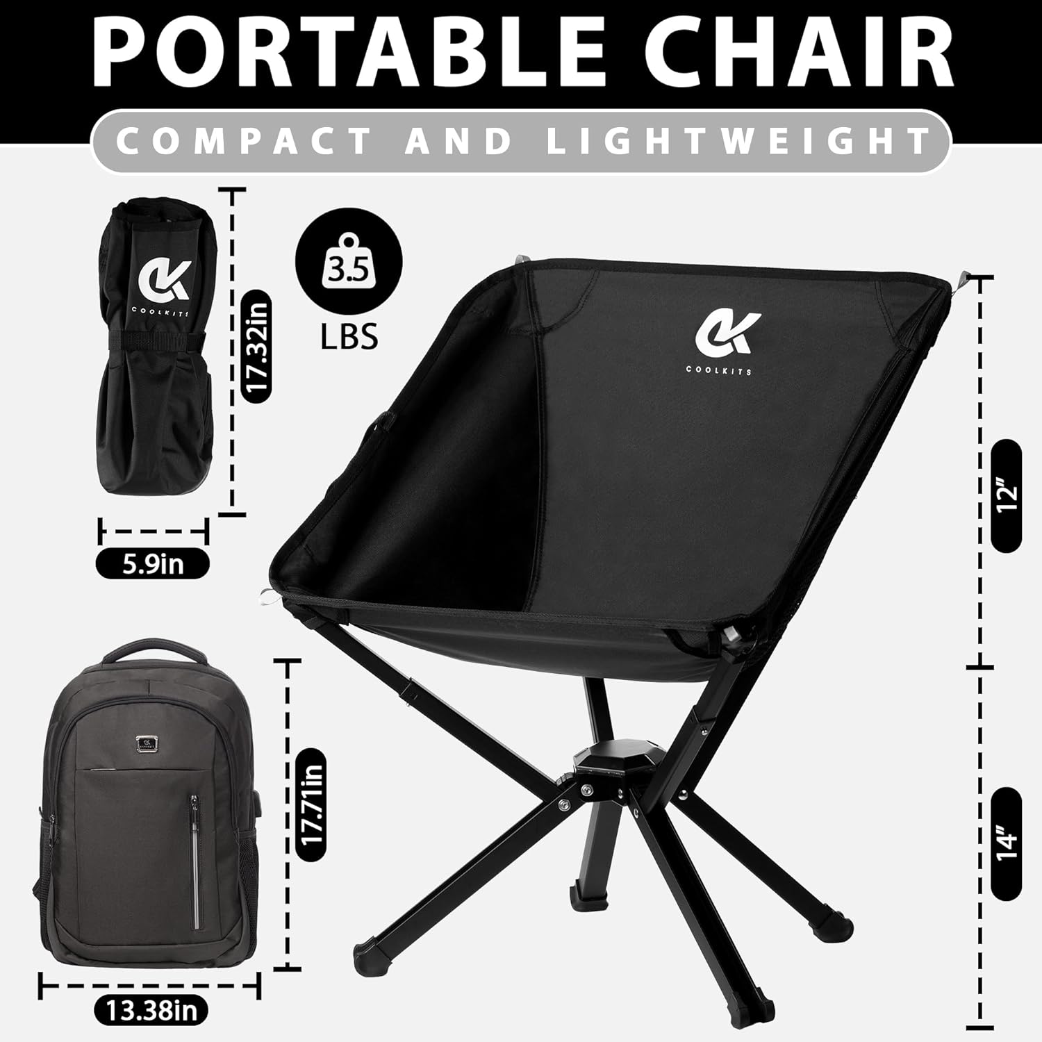 Camping Chair with 900D Oxford Backpack, Beach Chair 330lb Capacity, Folding Chairs for Outside, Travel, Hiking, Backpacking & Adventure.