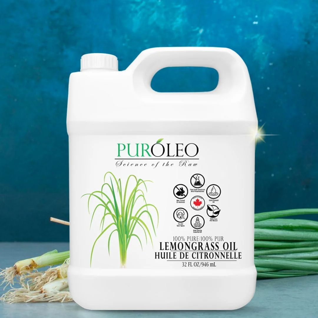PUROLEO Lemongrass Essential Oil 32 Fl Oz/946 ML (Packed In Canada) for Aromatherapy and Skin Care - 100% Pure, Therapeutic Grade Lemongrass Oil for Diffuser, Massage, and DIY Recipes