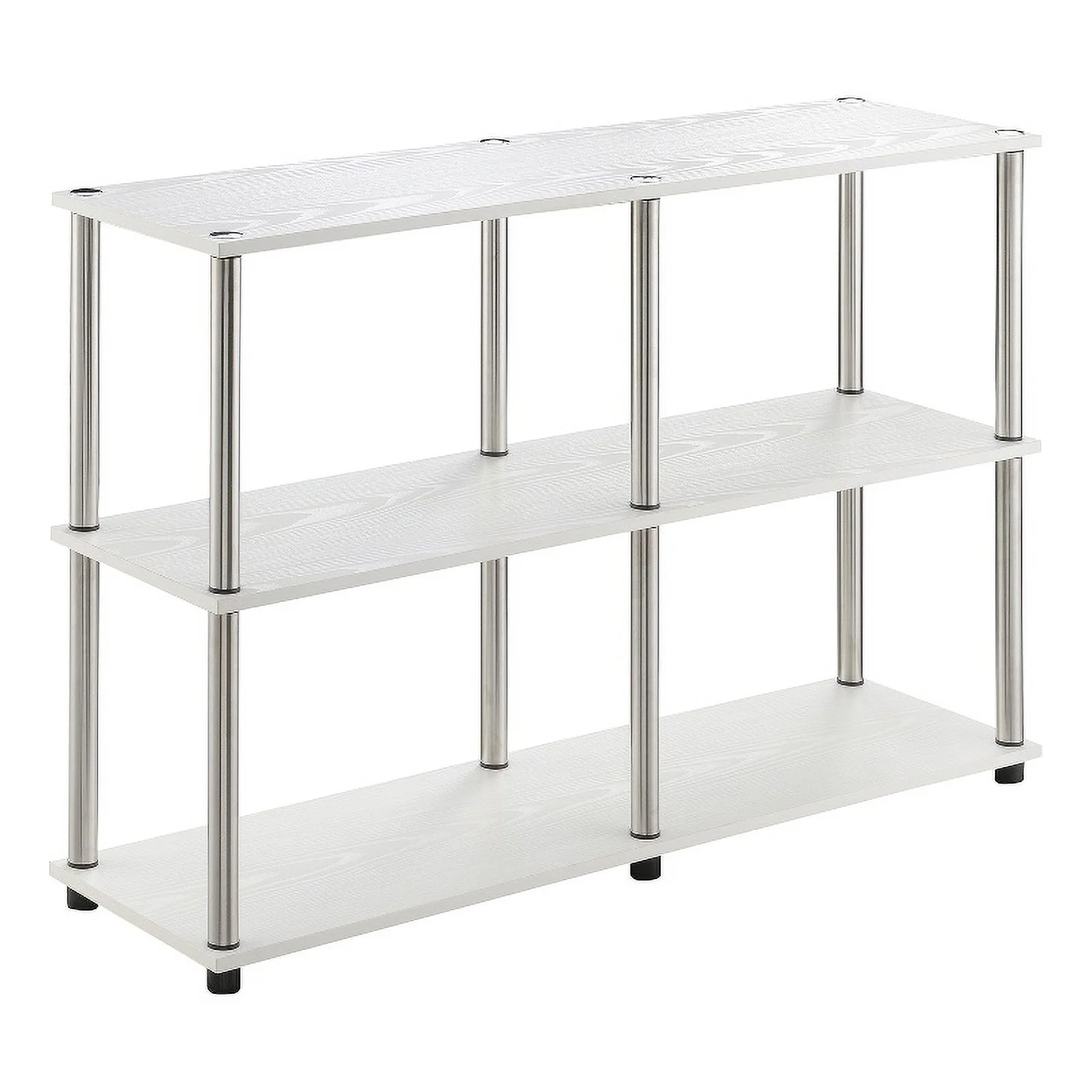 Pemberly Row No-Tools Console Table with Shelves in White Wood Finish