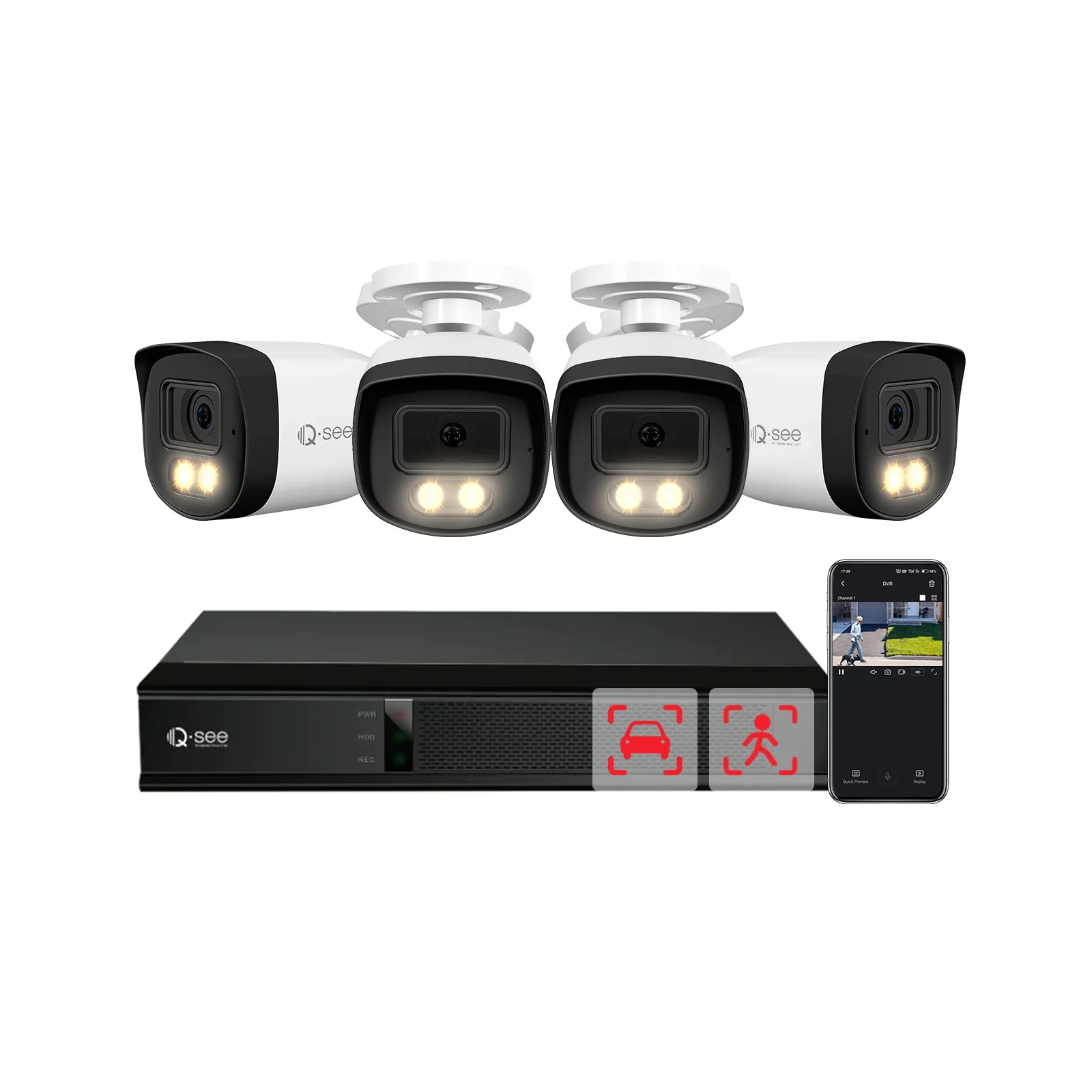 QSEE 4K Home Security System, 8CH NVR with 2TB HDD, 4PCS 8MP Outdoor Camera, Person/Vehicle Detection, Full Time Color