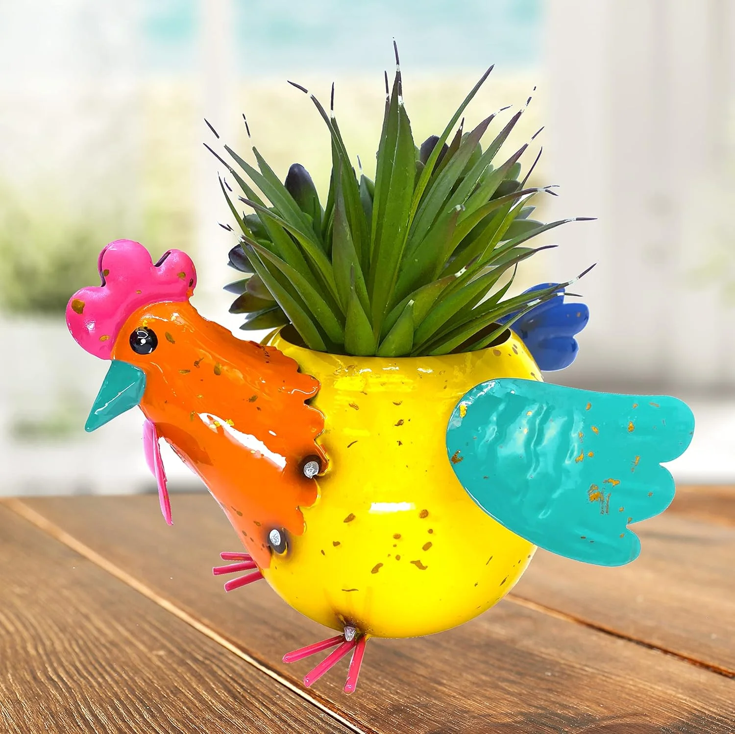 Chicken Planter Colorful Farmhouse Metal Rooster Hen Succulent Flower Indoor Outdoor Garden Decor 8