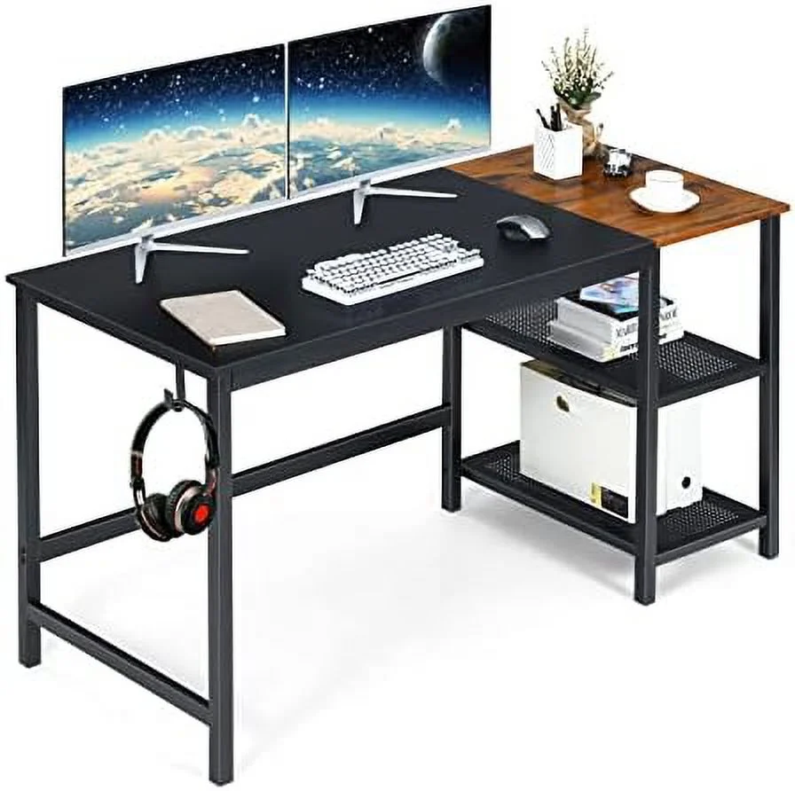NLTBONNIE 59 Inch Computer Desk with Charging Station  Home Office Desk with Hook & 2 Tier  Shelves  Industrial Modern PC Laptop Desk Computer Workstation Writing Study Desk with Meta
