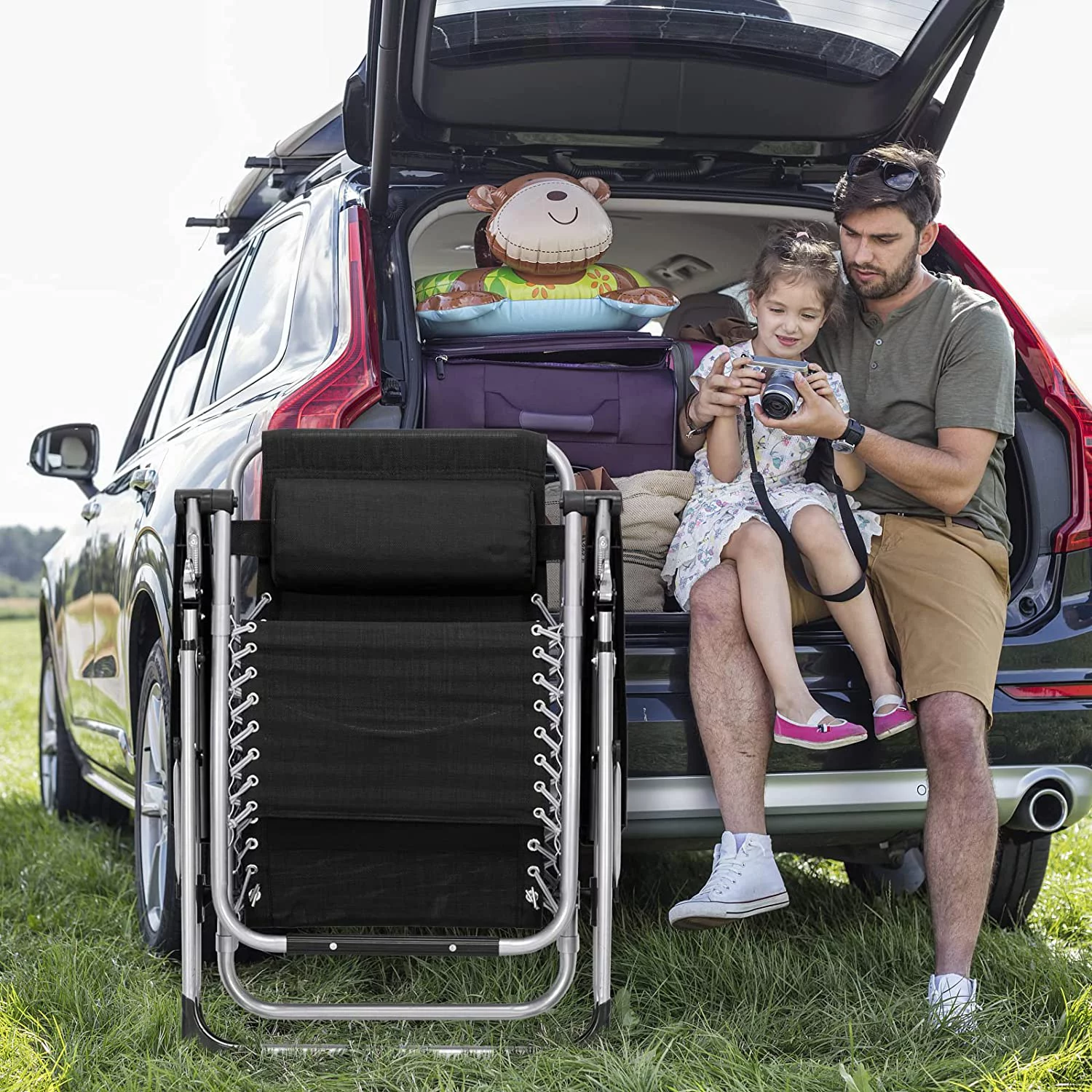 VINGLI Comfortable Zero Gravity Chair, Outdoor Lounge Chair with Removable Cushion & Tray Patio Recliner Folding Reclining Chair