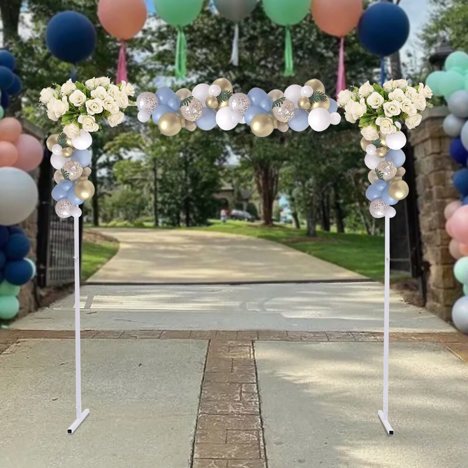 ZhdnBhnos 2x2m Square Wedding Arch Rack Metal Backdrop Stand Flower Balloon Frame Party Wedding Decor White