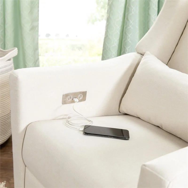 Pemberly Row Glider Recliner w/ Electronic Control in Cream Eco-Weave