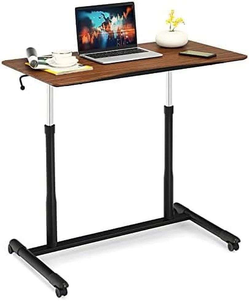 TJCGDTY Mobile Standing Desk Computer Desk  Height Adjustable Stand Up Desk with 4 Wheels  Rolling Compact Standing Desk with Steel Frame  MDF PVC Tabletop  Ideal for Home Office (Natural