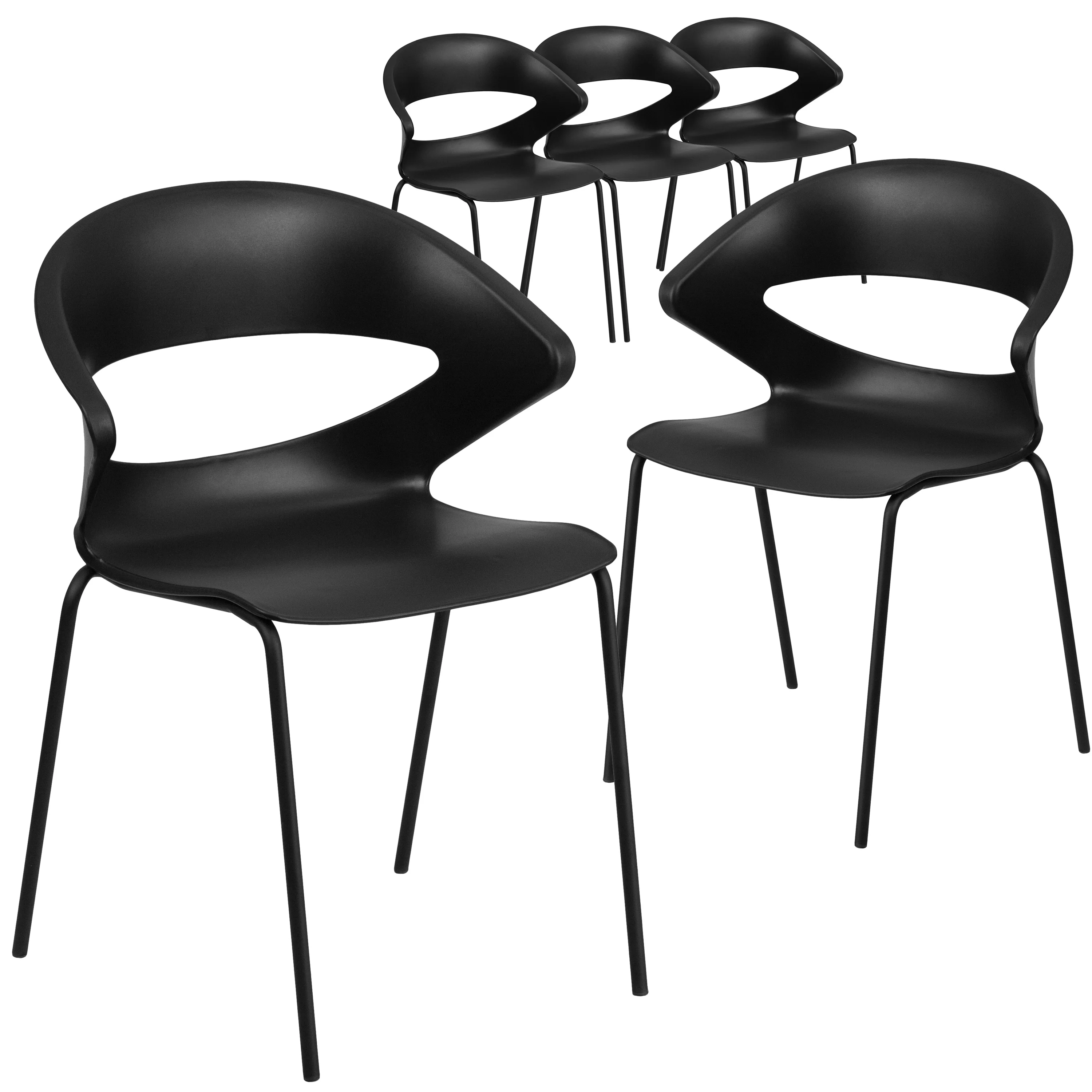 Flash Furniture 5 Pack 440 lb. Capacity Café Style Stack Chair with Flexible Back Design