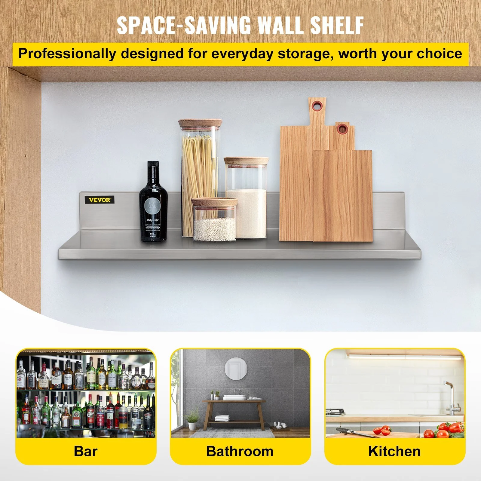 Vevor LYBJJBD824IN2QARFV0 44 lbs Stainless Steel Wall Shelf - 2 Piece