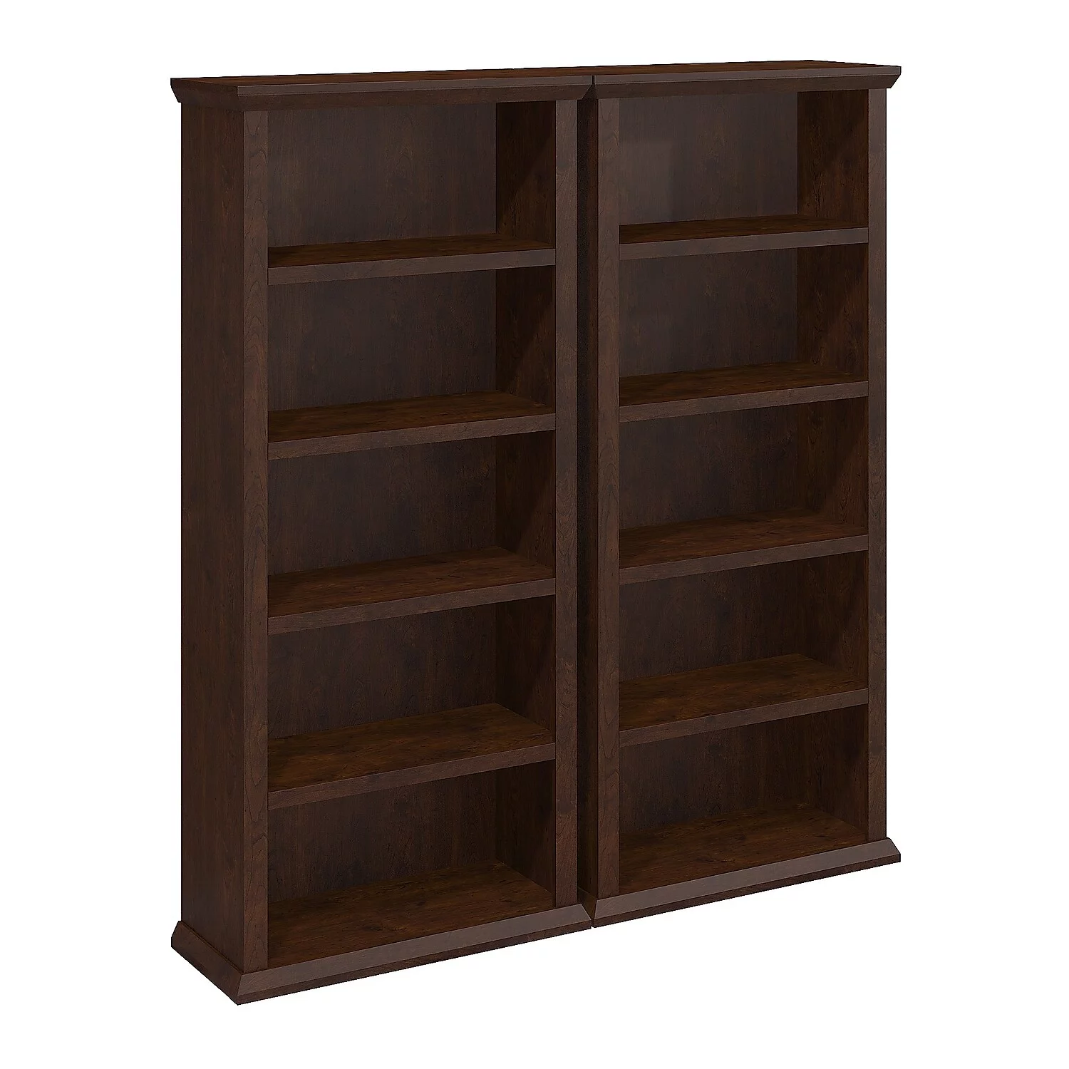 Yorktown 5 Shelf Bookcases (Set of Two) in Antique Cherry - Engineered Wood