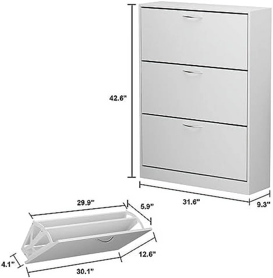 NTTBOBOEC Shoe Cabinet for Entryway  Slim Shoe Organizer Cabinet with 3 Flip Drawers  Freestanding Shoe  Cabinet with Tipping Bucket  White Shoe Rack Type E (31.6" W x 9.3" D x 42