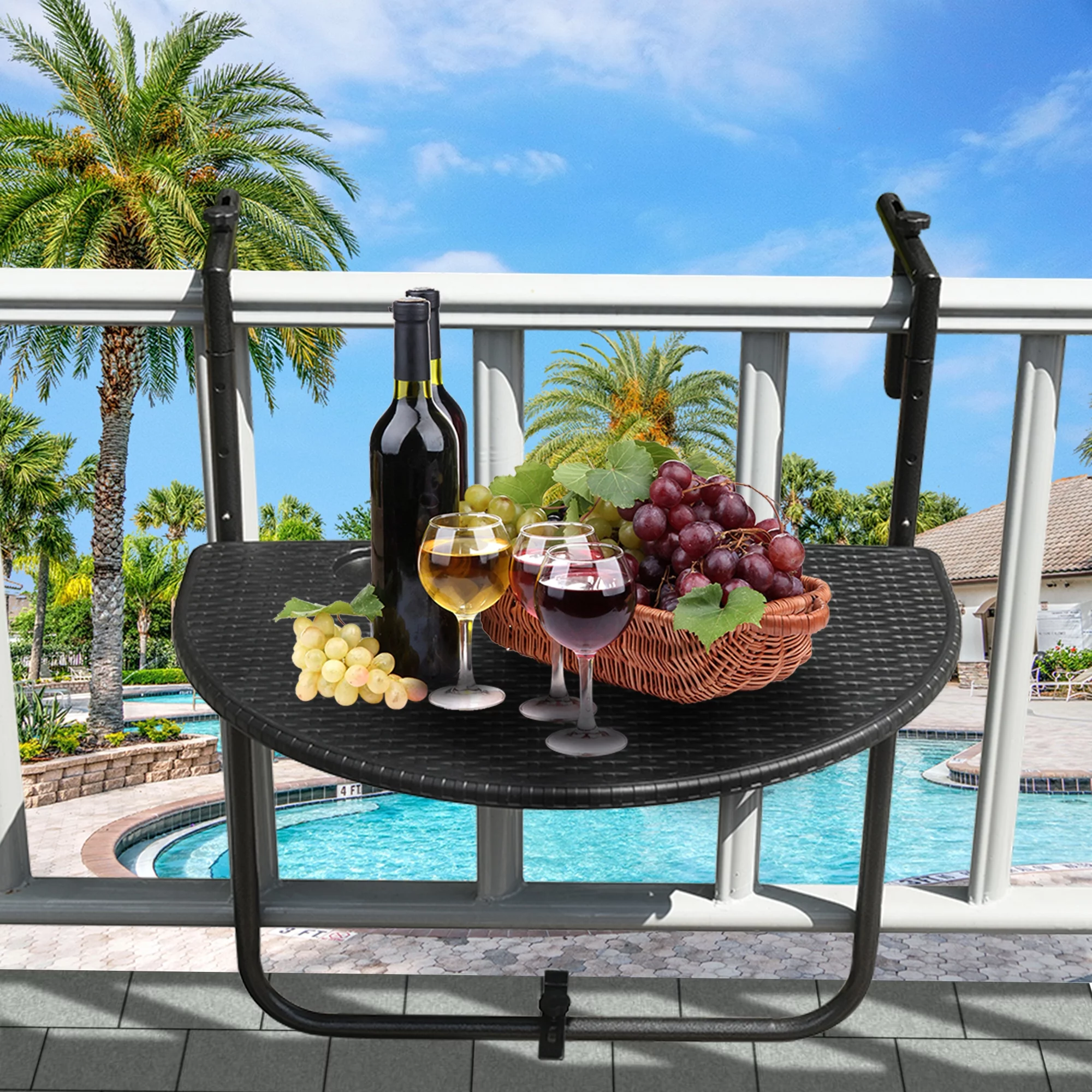 Prime Garden Folding Hanging Table Balcony Railing Table,Black