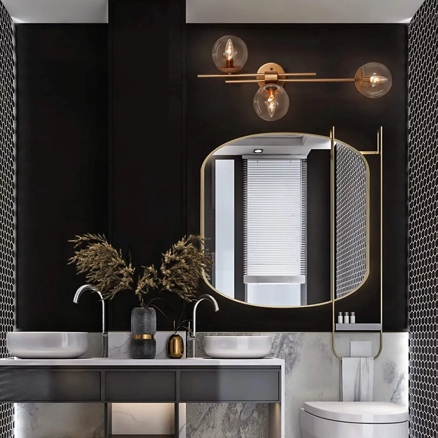 KUANGHENG Bathroom Light Fixtures, Gold Bathroom Vanity Light Fixtures, Globe Wall Sconce for Bedroom Hallway, 30.5