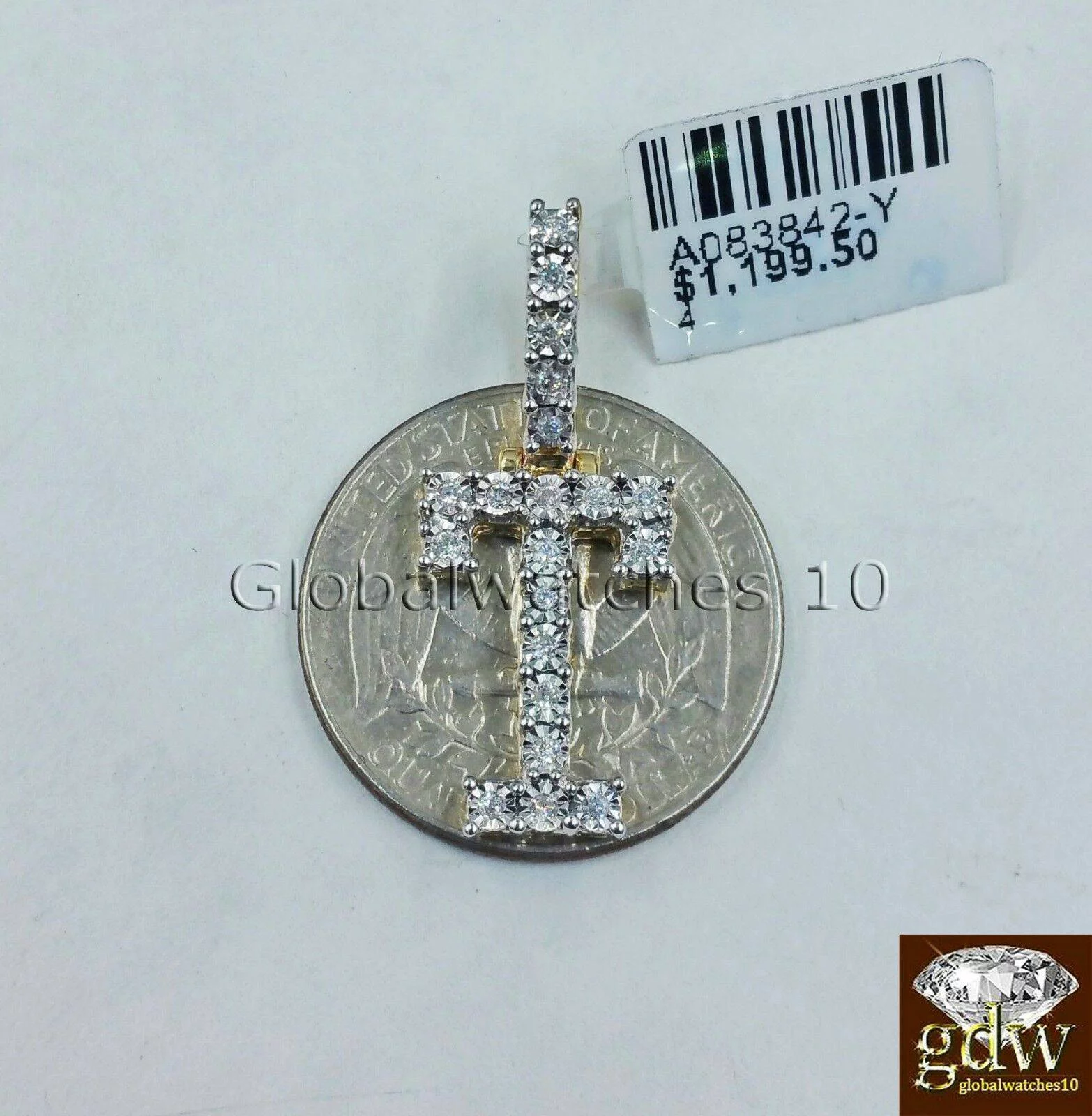Real 10k Gold T Letter Initial Alphabet Charm Pendant Real Diamond